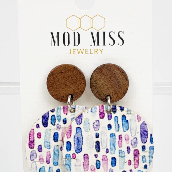 Orecchino rotondo in sughero+pelle «Watercolor Splash» per la vendita all'ingrosso da parte di The Mod Miss