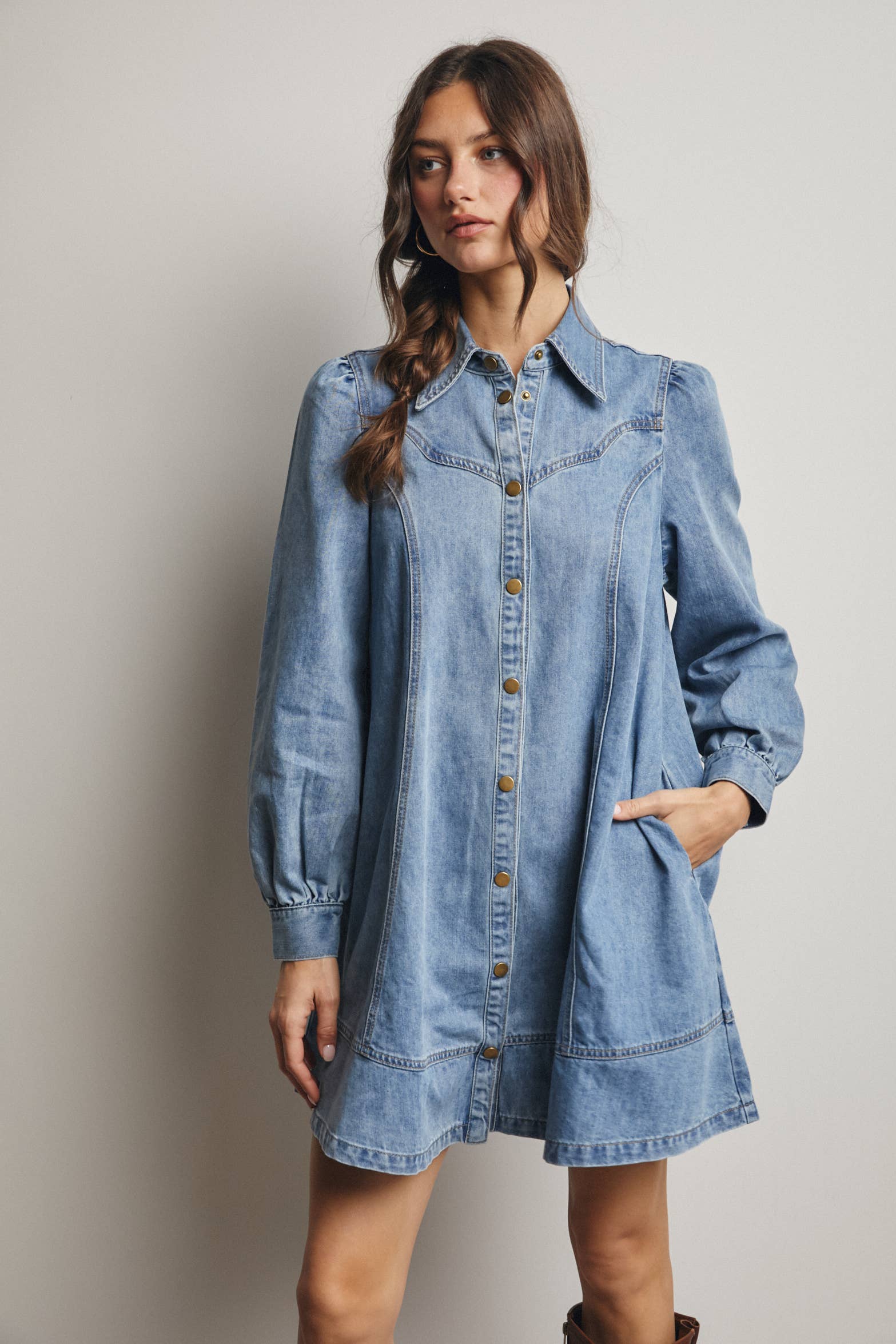 Forte - Wholesale Dress - Women's - Western Seam Denim Mini Dress FD000114