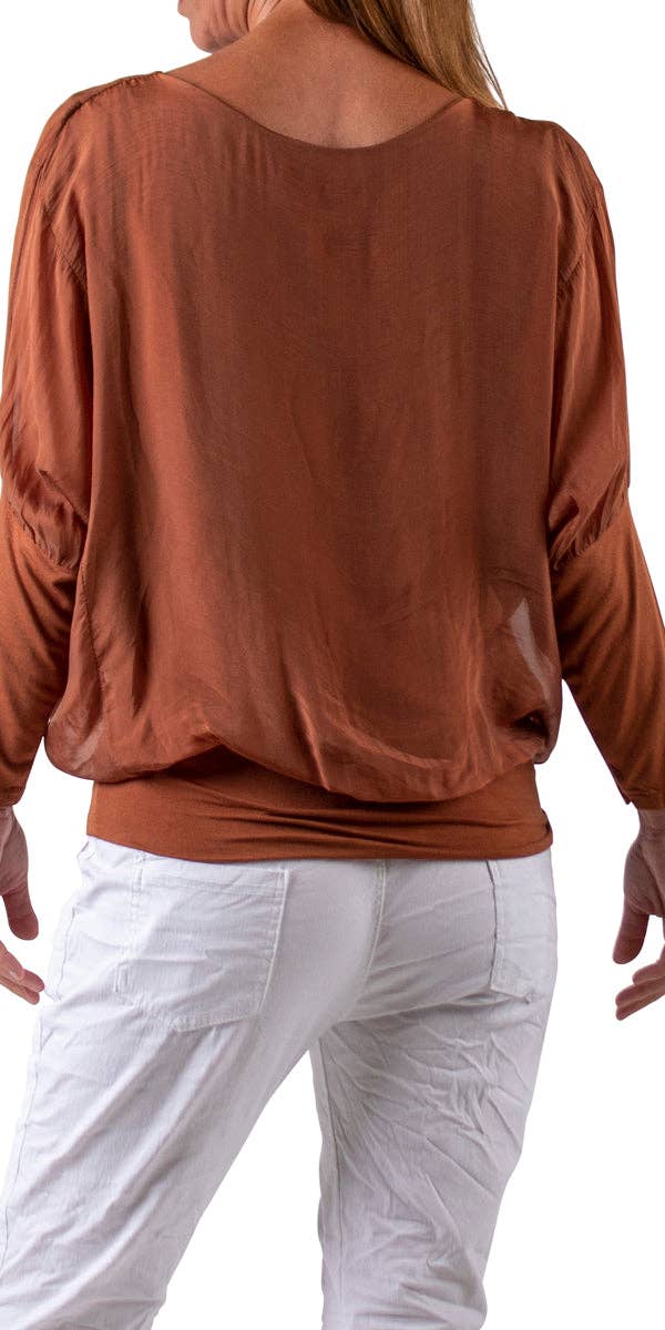 Gigi Moda - Vente Chemisier – femme - Blouse en soie à manches longues et col en V avec taille à bandes9