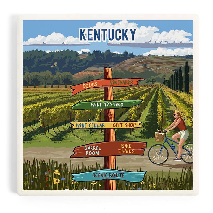 SOTTOBICCHIERE IN CERAMICA Kentucky, segnaletica, vigneto per la vendita all'ingrosso da parte di Lantern Press
