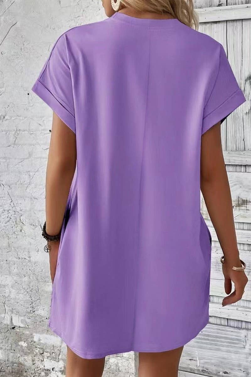 NINEXIS - Vente Robe – femme - CWDSD3628_ROBE COURTE À COL ROND ET POCHES AMPLES DE COULEUR UNIE29