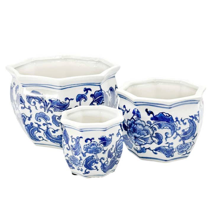 Galt International Company - Wholesale Plant Pot - Set of 3 -
4.5"/6"/8" Ceramic Chinoiserie Planter Pot Set