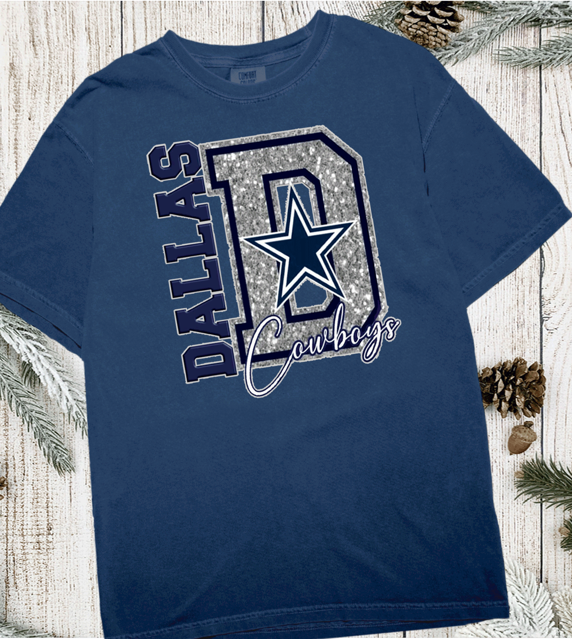 A Blessed Texas Mess Boutique - Wholesale T-Shirt (Graphic) - Women's - Cowboys Football Spirit Wear Faux Glitter America Team2