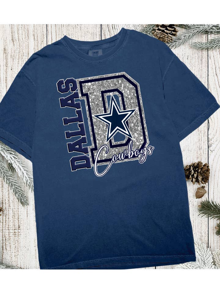 A Blessed Texas Mess Boutique - Wholesale T-Shirt (Graphic) - Women's - Cowboys Football Spirit Wear Faux Glitter America Team2