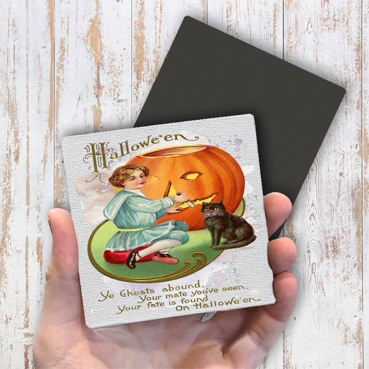 Imán de nevera de calabaza vintage de Halloween con gato negro para venta al por mayor de Avery Lane Gifts