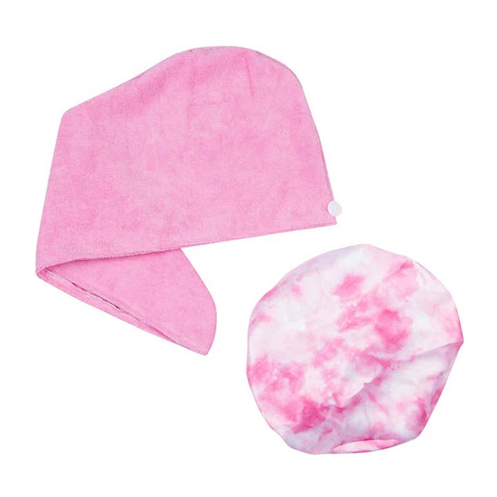 PINEAPPLE Beauty - Wholesale Hair Towel/Wrap - CALA 69258 Hot Pink Shower Cap & Hair Turban w/ Pouch Set -61