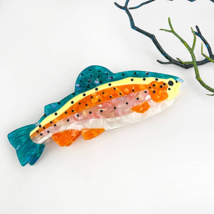 Orange Pince à cheveux en acétate avec poisson-perche océanique exquis 🐟 en vente sur Faire1