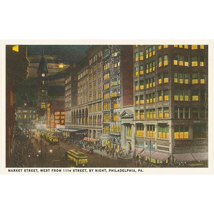Postcard PA-99 Market Street by Night, Philadelphia, Pennsyl for wholesale by Found Image Press