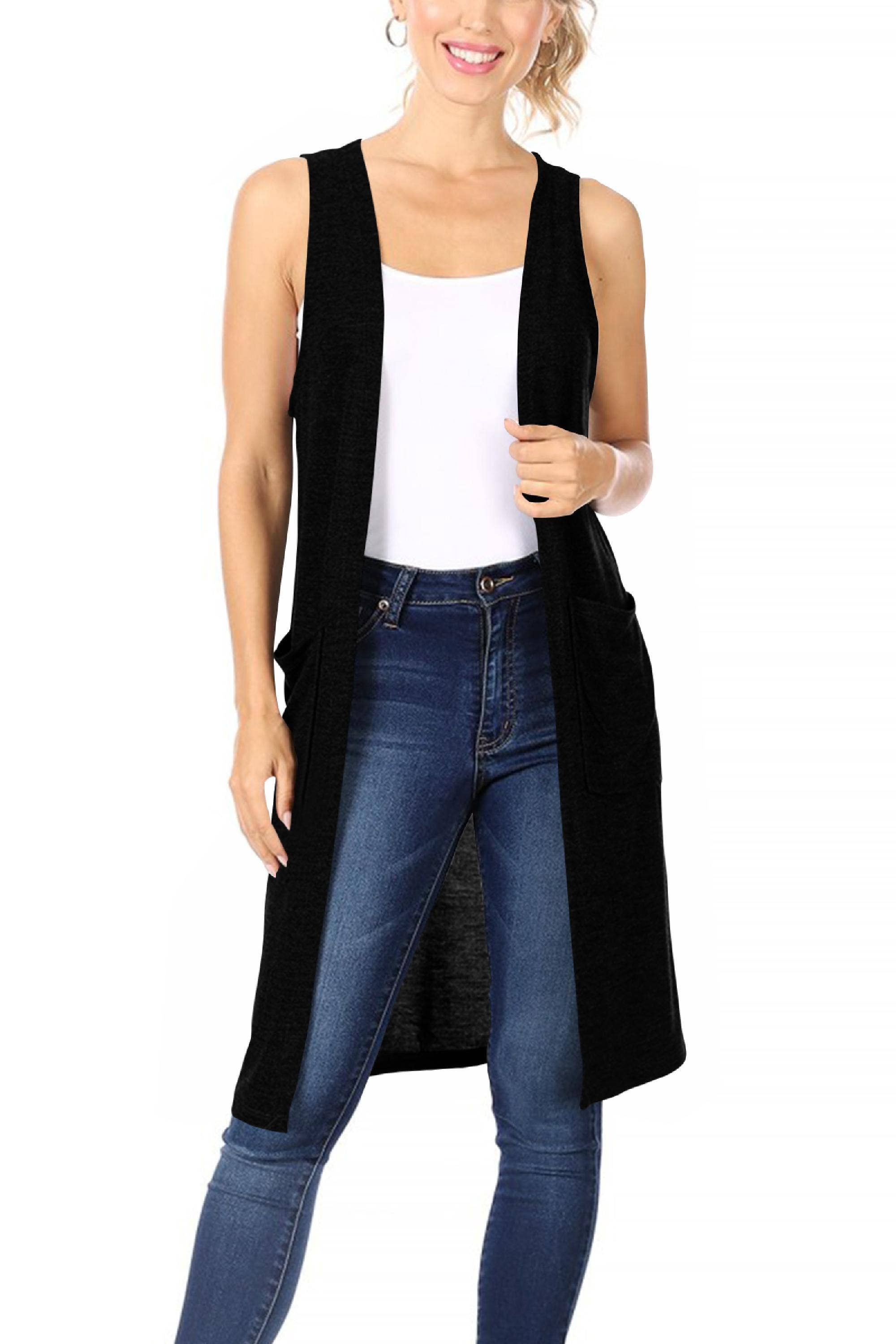 MOA COLLECTION - Wholesale Outerwear Vest - Women's - Women's Casual Solid Knit Long Vest with Pockets16
