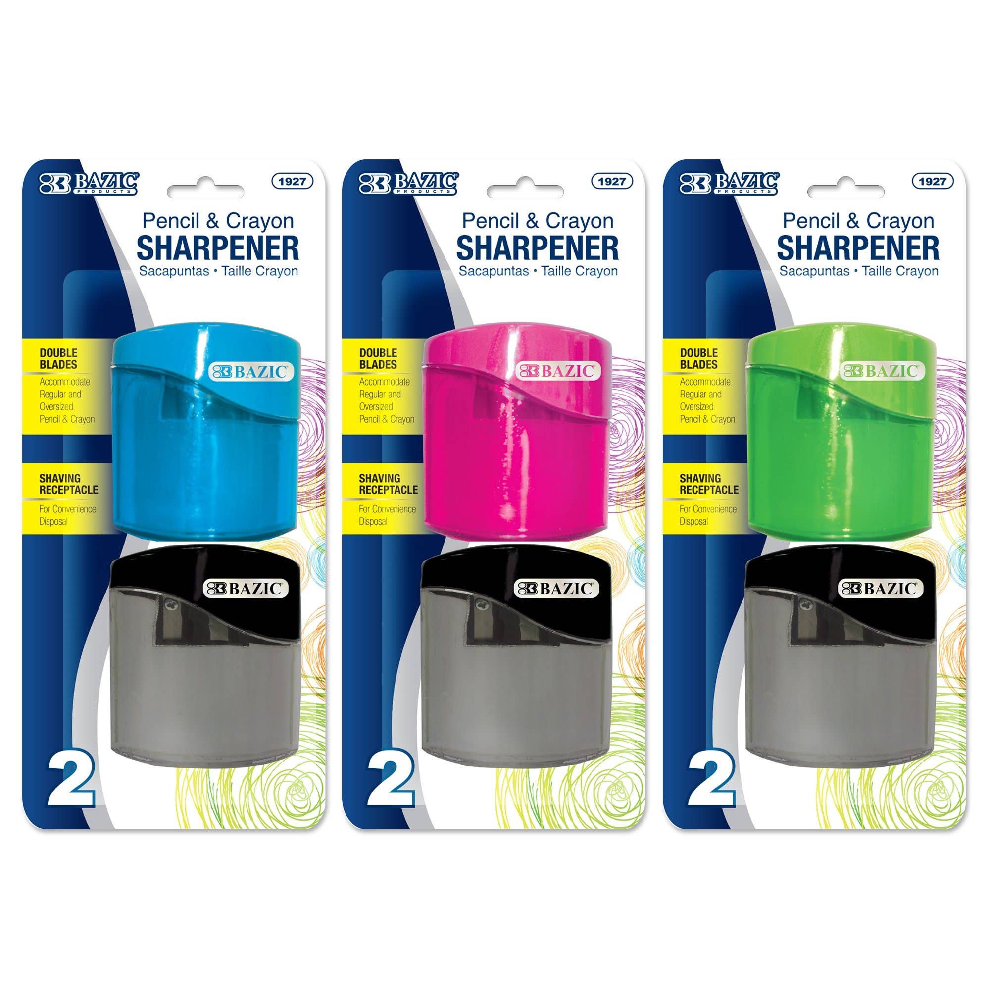 Luna Office Supply -  Everyday Essential – wholesale Pencil sharpener – Dual Blades Sharpener with Square Receptacle- 2 Pack2