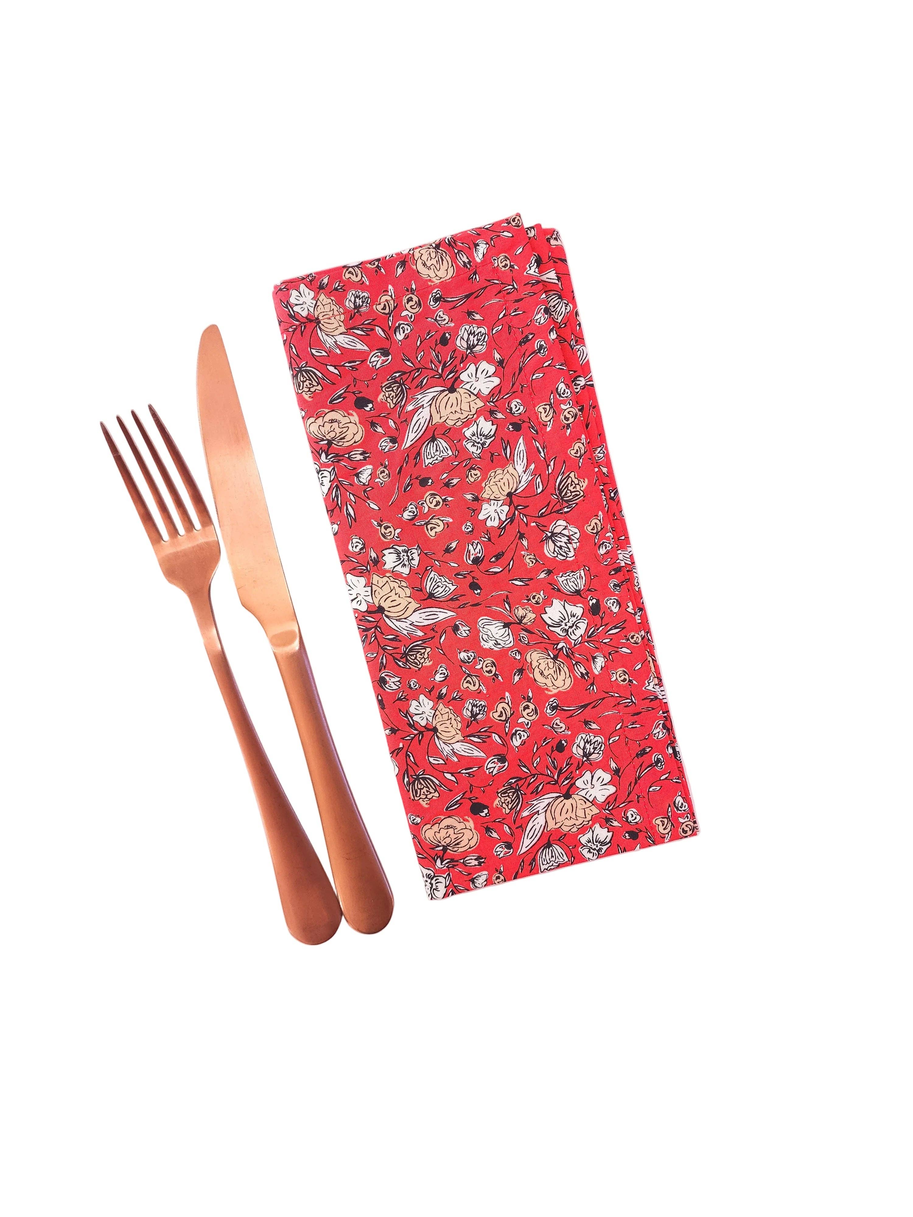90 West Linen Co. - Wholesale Dinner & Cloth Napkin - Vibrant Red Floral Cloth Napkins, Set of 413