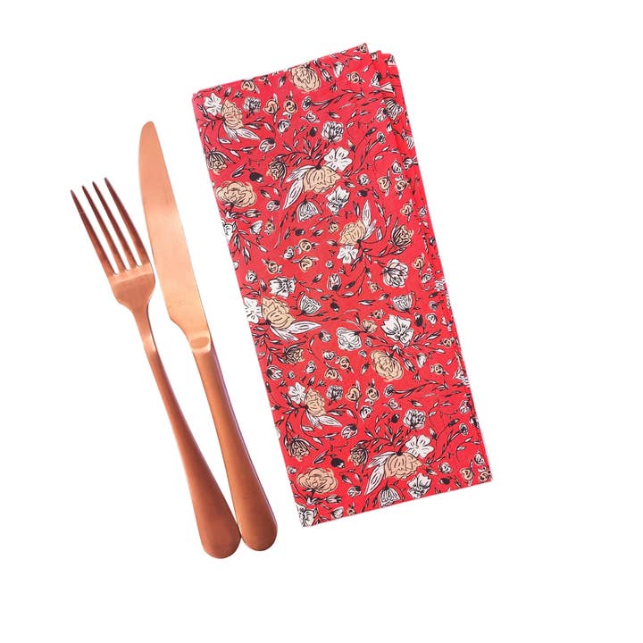 90 West Linen Co. - Wholesale Dinner & Cloth Napkin - Vibrant Red Floral Cloth Napkins, Set of 413