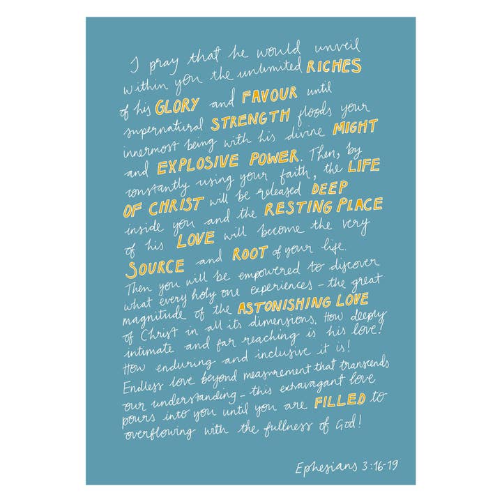 Ephesians 3:16-19 Print, A6, A5, A4, A3 for wholesale by Little Bird Editions