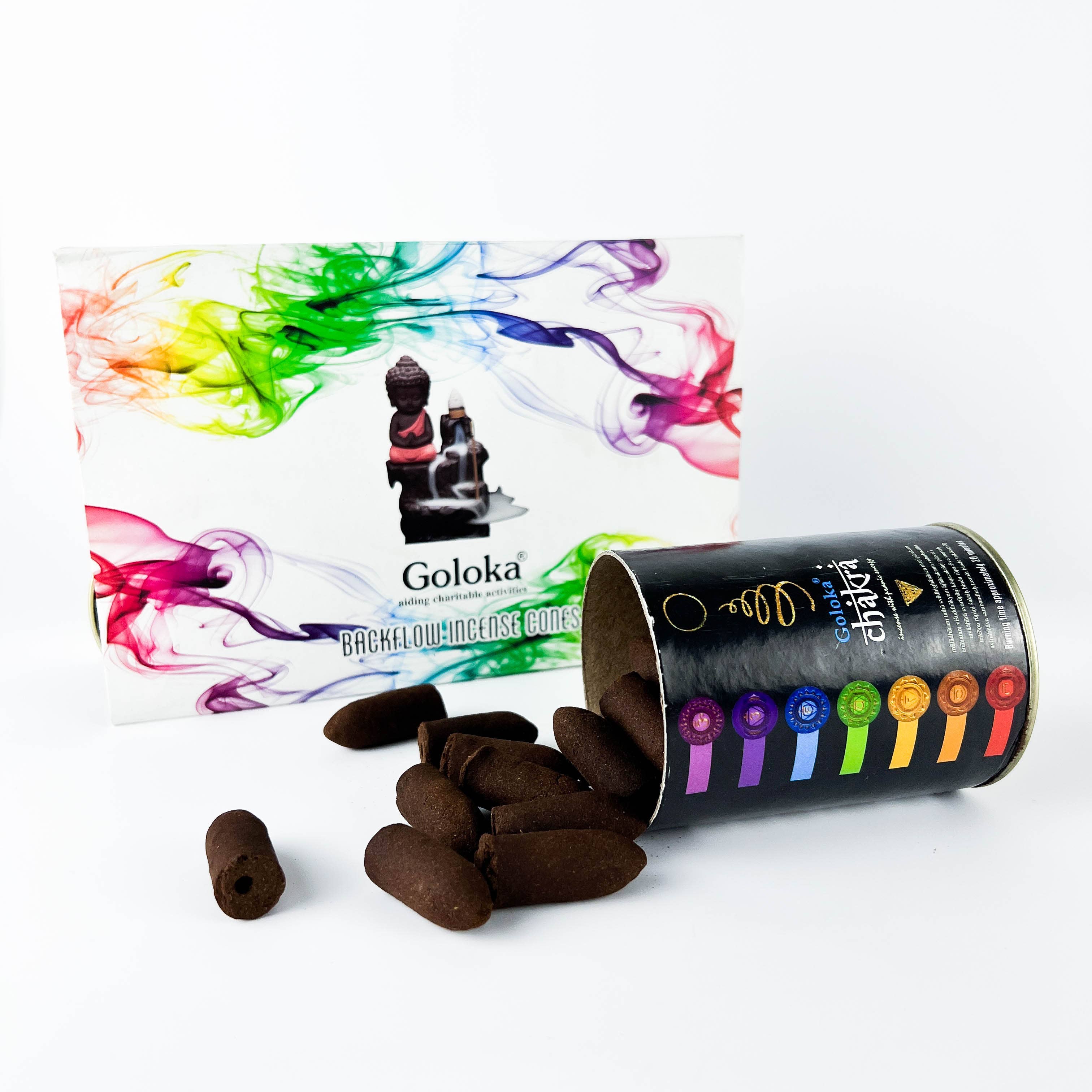 GREENROOTS USA LLC - Vendita all'ingrosso Incensi - Coni di incenso Goloka Chakra Backflow, confezione da 24 coni, confezione da 67