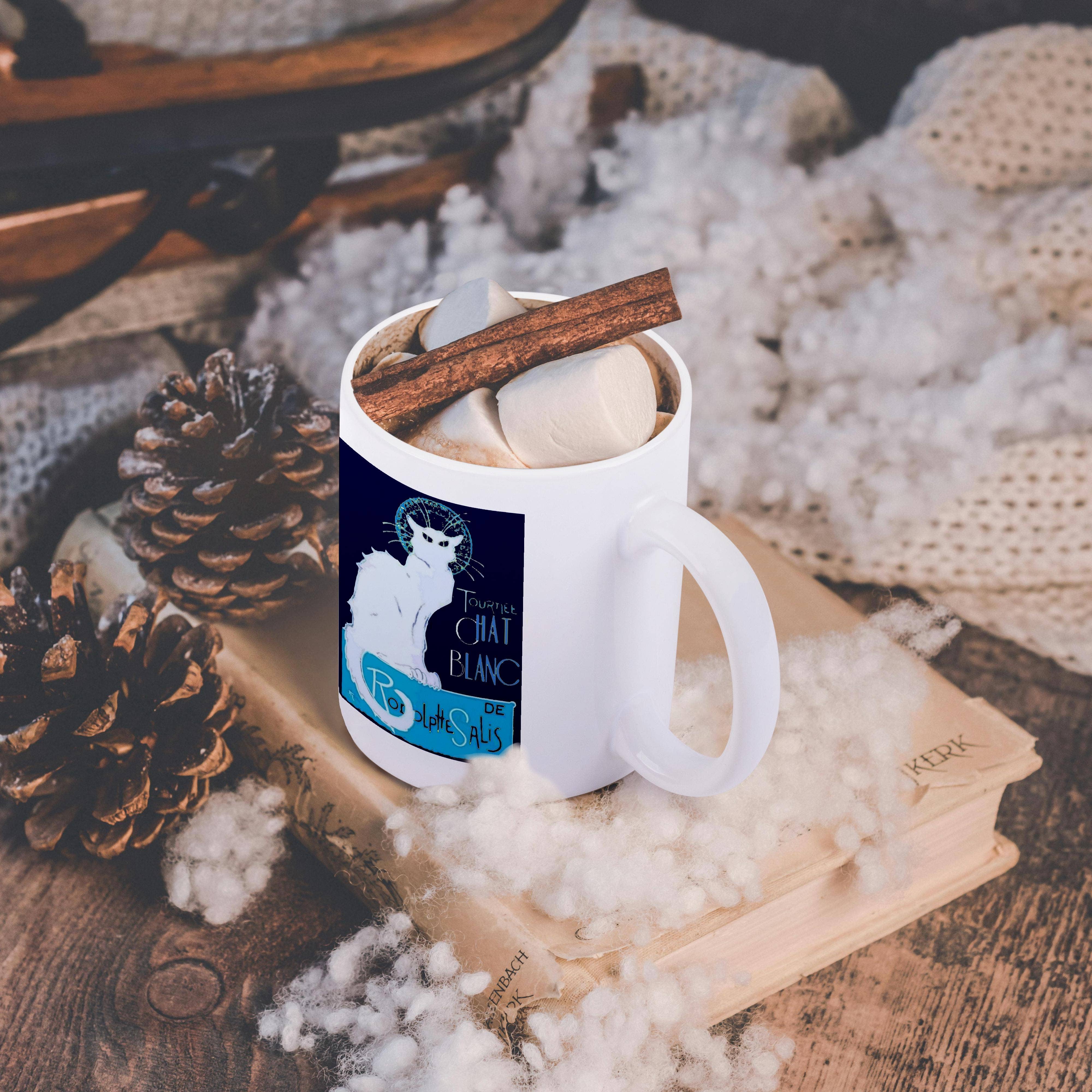 3dRose - Vendita all'ingrosso Tazza - 3dRose, Tournee Chat Blanc Parodia Le Chat Noir - Invecchiato, Tazza11