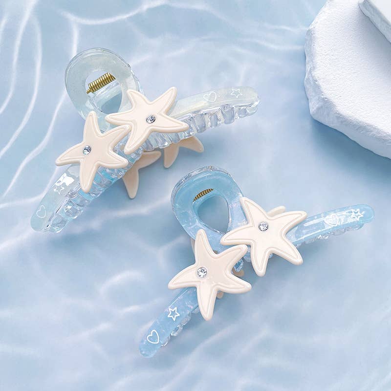 SoapElenGlen - Vente Pince à cheveux – femme - Pince à cheveux étoile de mer bleu rêveur, pince à griffes de plage d'été11