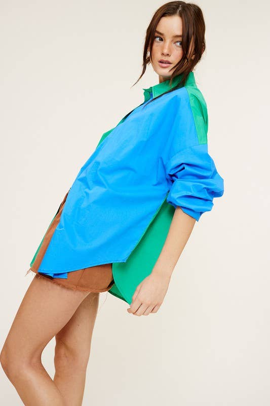 Mimosa - Wholesale Button Down Shirt - Women's - Color-Block Oversized Button Down Shirt11