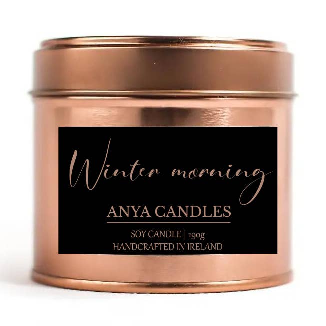 Winter Morning - rose gold tin candle Christmas for wholesale by Anya Candles