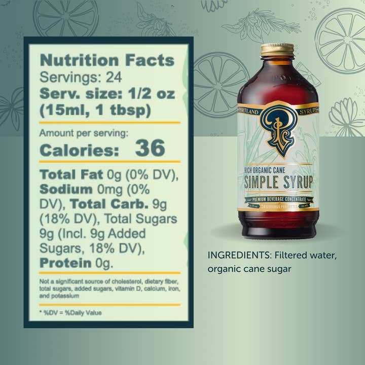 Portland Syrups – wholesale Cocktailmix/-sockerlag – Ekologiskt rörsocker Enkel sirap 12 oz