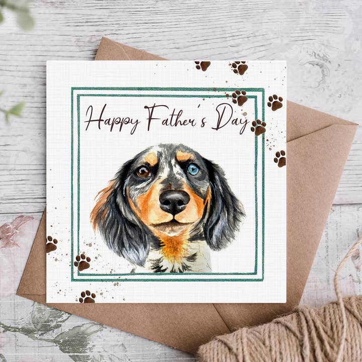 Longhair - Biglietto d'auguri per festa del papà, motivo: bassotto, colore: argento per la vendita all'ingrosso da parte di Cloud Jellybean Art