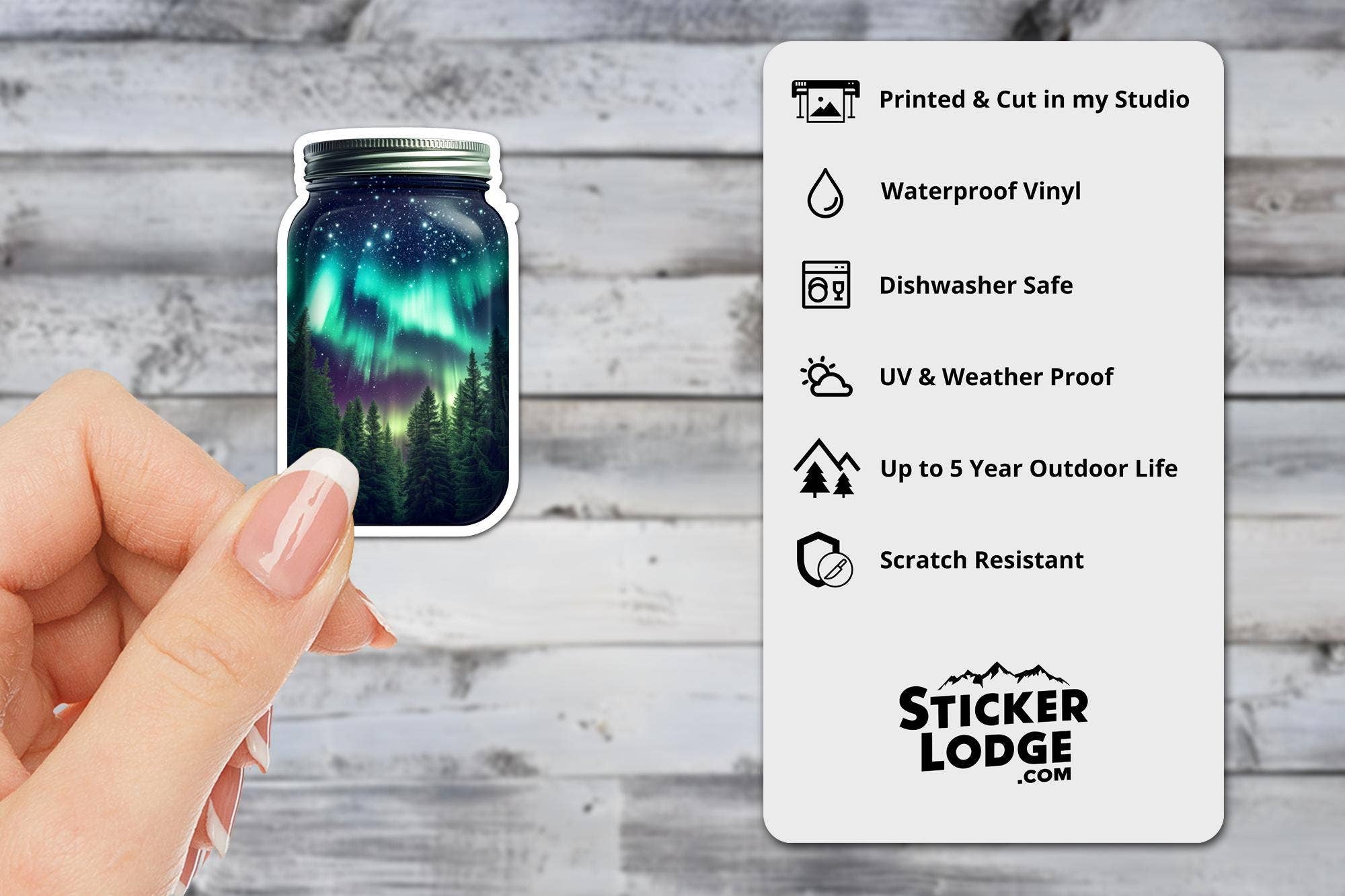 Sticker Lodge - Wholesale Phone & Laptop Stickers - Northern Lights in a Jar Vinyl Sticker1