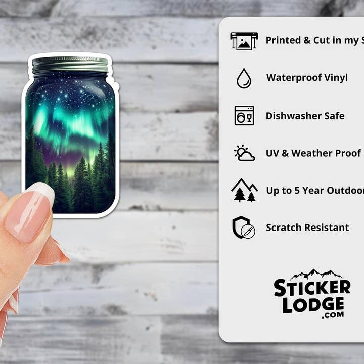 Sticker Lodge - Wholesale Phone & Laptop Stickers - Northern Lights in a Jar Vinyl Sticker1