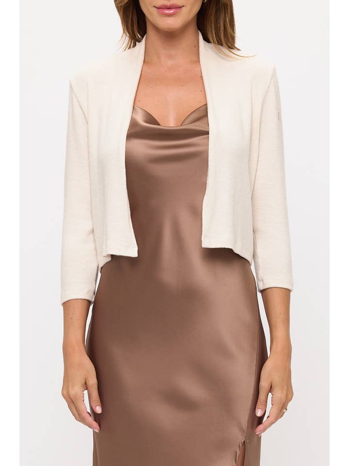 Oatmeal Made in USA Brushed Knit Cashmere Bolero for wholesale on Faire1