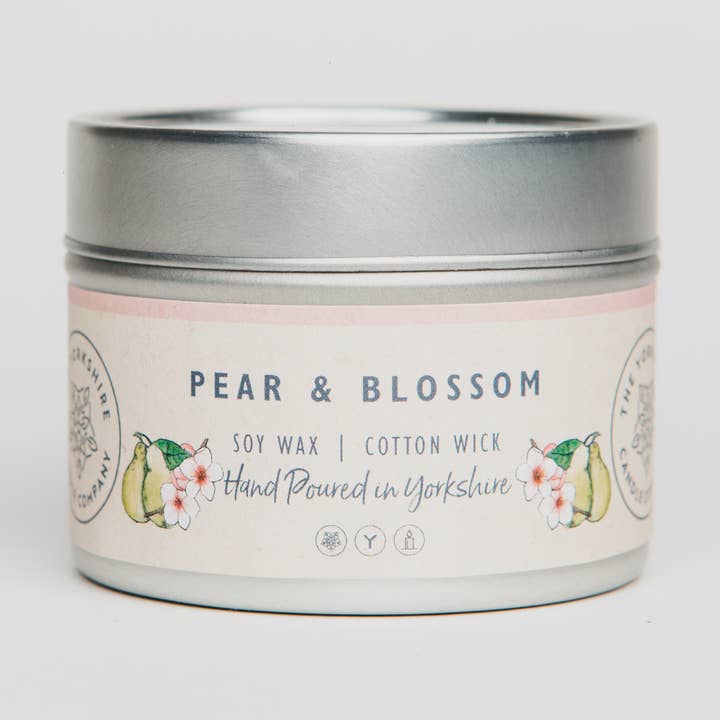 Pear & Blossom Small Tin | Scented Candle | Soy Wax for wholesale by The Yorkshire Candle Company Limited
