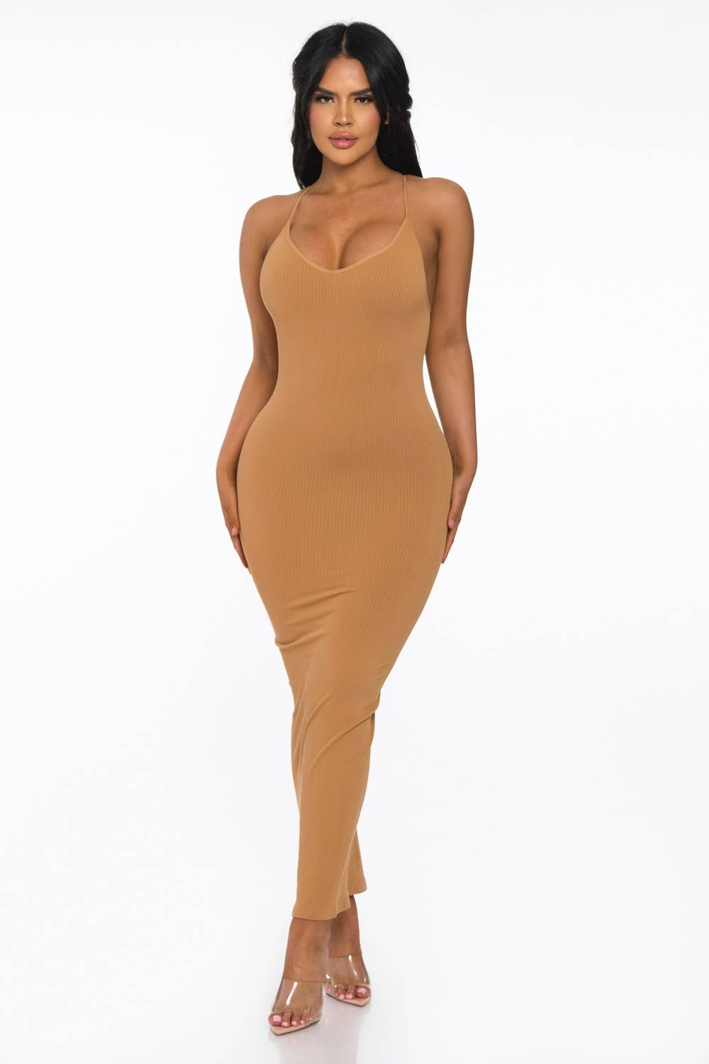 Lime All the Time – Großhandel Kleid – Damen – Bodycon-Maxikleid mit gerippten Spaghettiträgern9