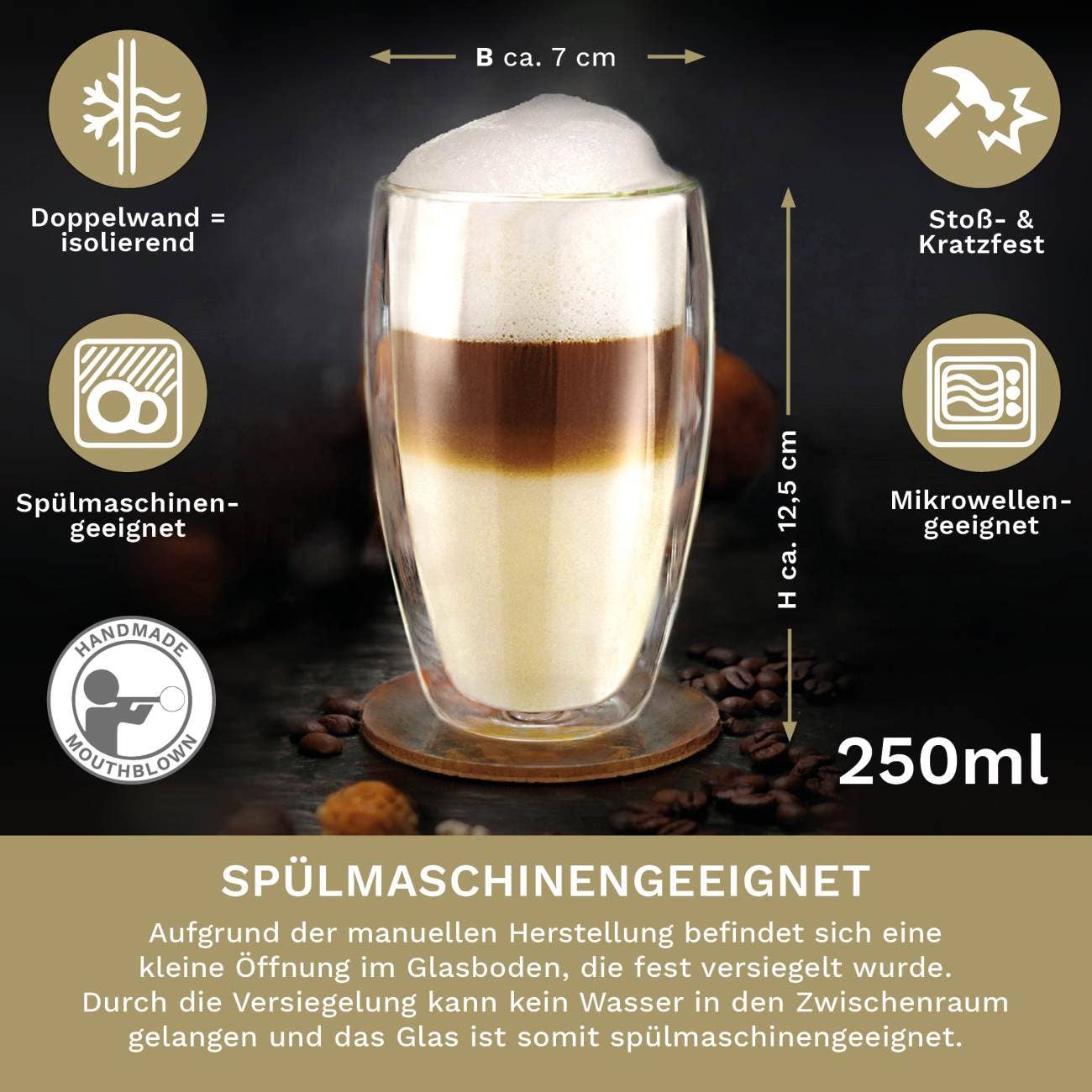 Creano - Wholesale Drinkglas/beker - Dubbelwandige thermoglazen DG-SH 250 ml, set van 23