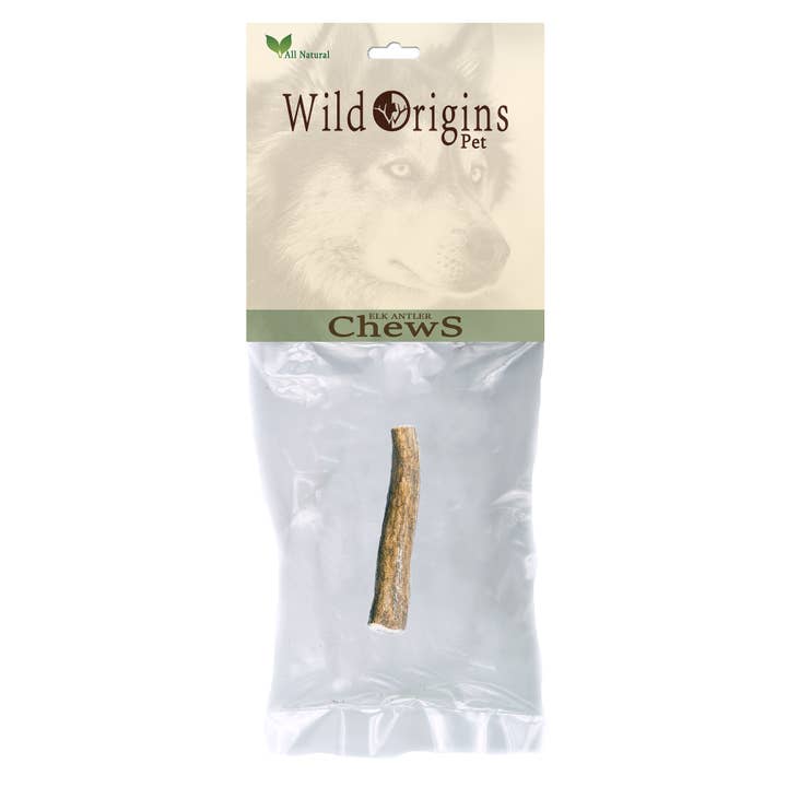 Small Elk Antler Dog Chew Retail Packaging for wholesale by Wild Origins Pet