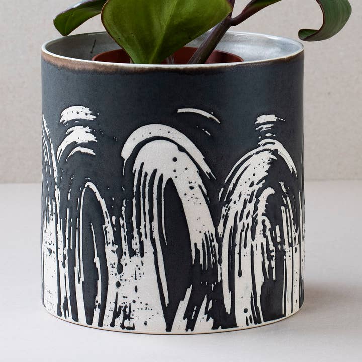 Ceramic Brush Stroke Plant Pot - Medium - Handmade for wholesale by Silverceramics