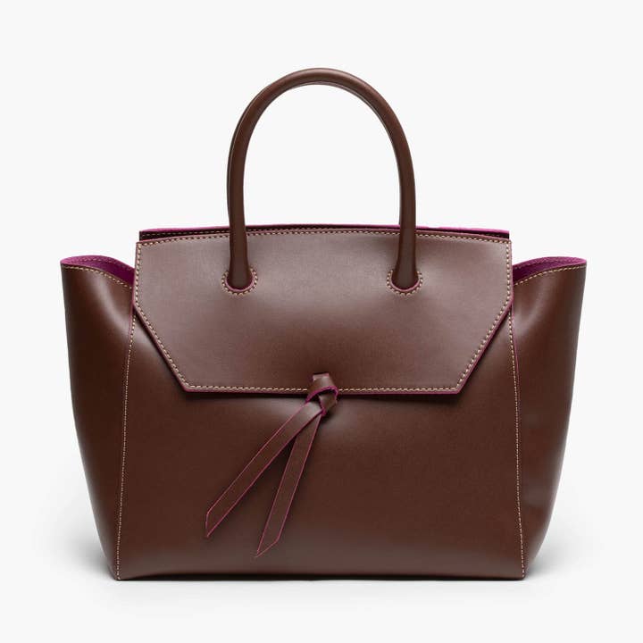 Loren Midi Leather Tote Bag - Chocolate for wholesale by ALEXANDRA DE CURTIS