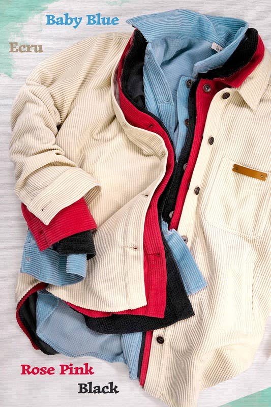 La Miel - Wholesale Shirt Jacket/Shacket - Women's - JKT1767-Loose Fit Button Down Corduroy Shacket with Pockets11