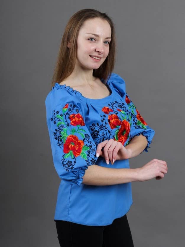 Modernity Blue Embroidered Blouse for wholesale by Galychanka