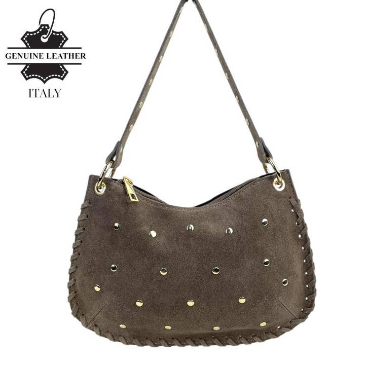 Semi-round Handbag Suede Leather with Studs 58030 for wholesale by Chenson & Gorett