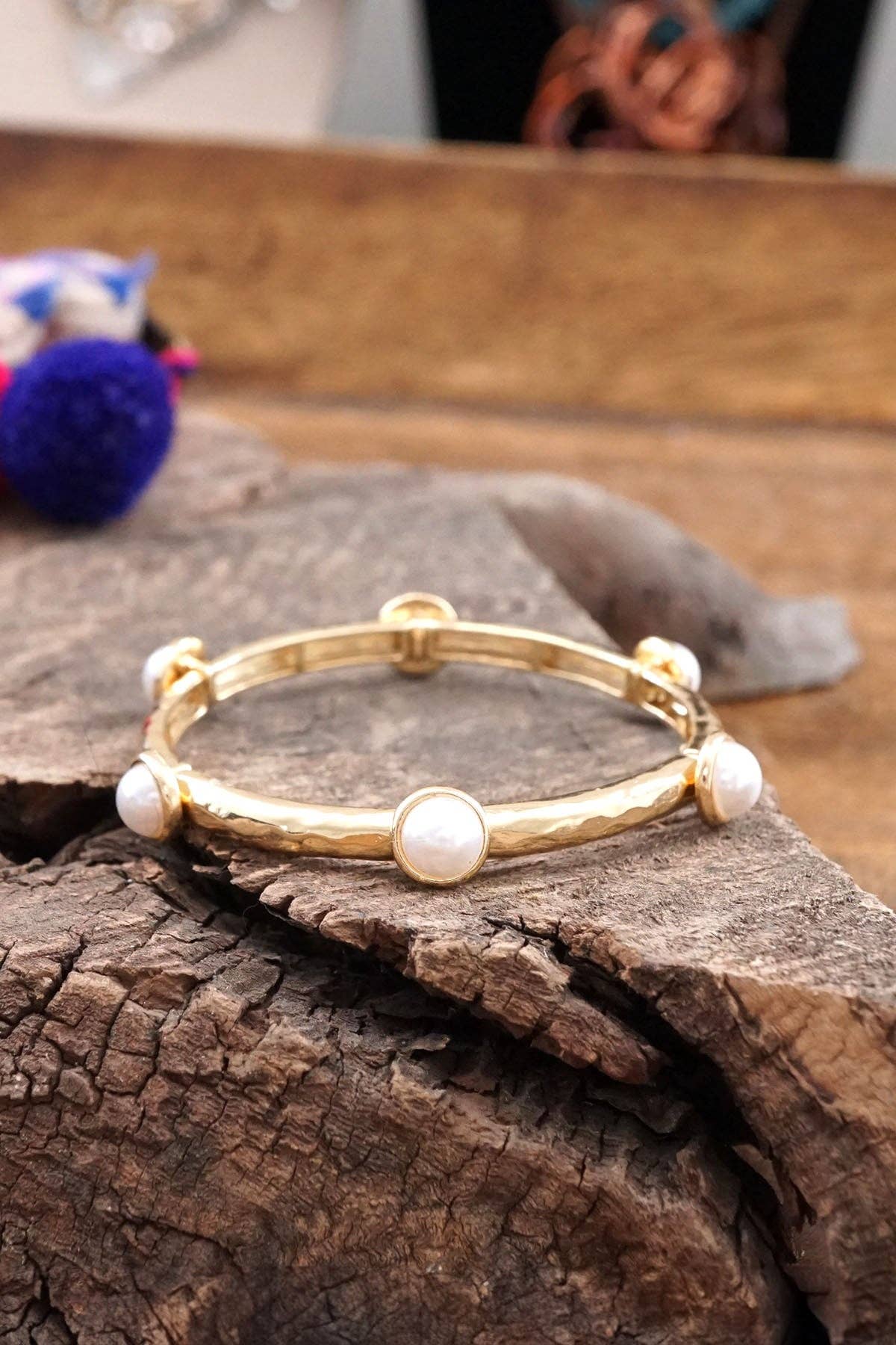 PennyLine inc - Wholesale Bangle Bracelet - Jeweled Golden Bangle with semi precious stone dots17