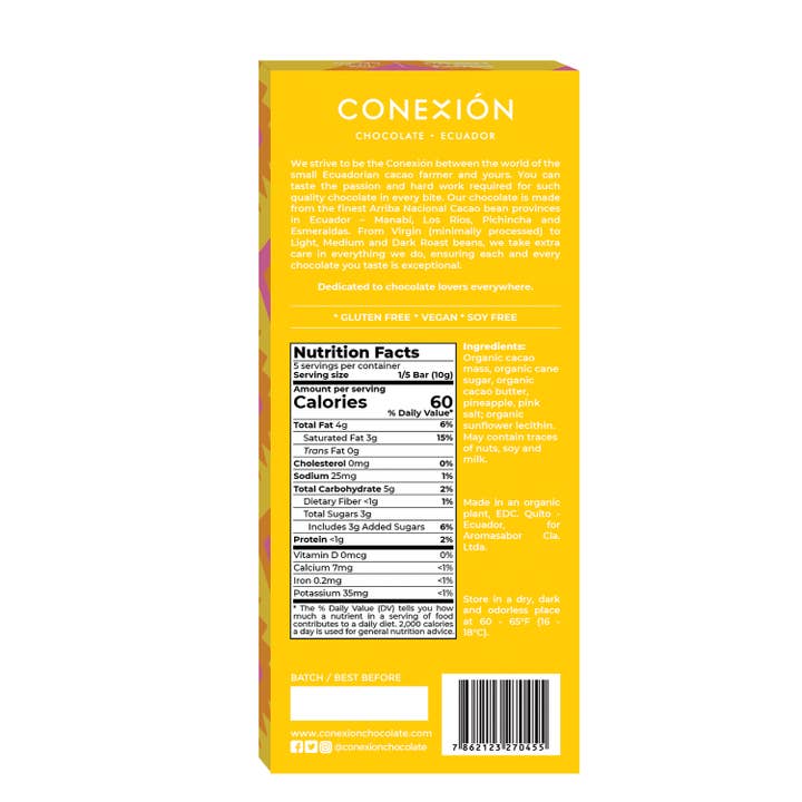 Conexión Chocolate - Wholesale Chocolate bar - Pineapple & Pink Salt 70% 4