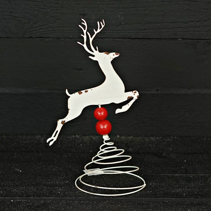 M10813- 15inH x9"W Distressed White Deer on Bell Tree Top for wholesale by Impressive Enterprises, Inc.