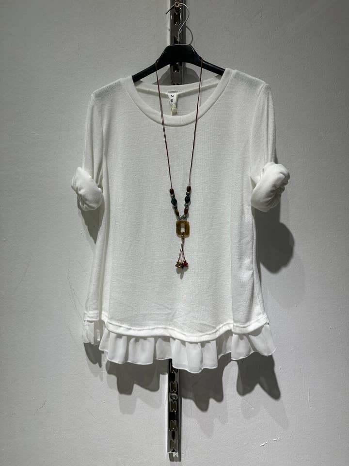 Only Yuan - Vente T-shirt – femme - T-shirt REF 1439 en 95 % viscose et 5 % élasthanne avec volants et collier11