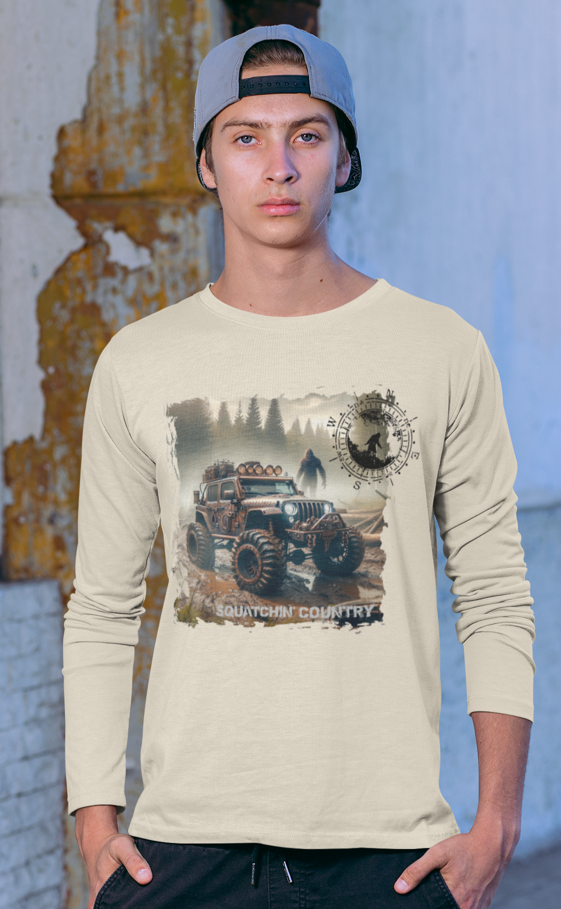 Squatchin’ Country - Wholesale T-Shirt (Graphic) - Men's - Rustic Bigfoot Jeepin Squatchin' Country t-shirt9