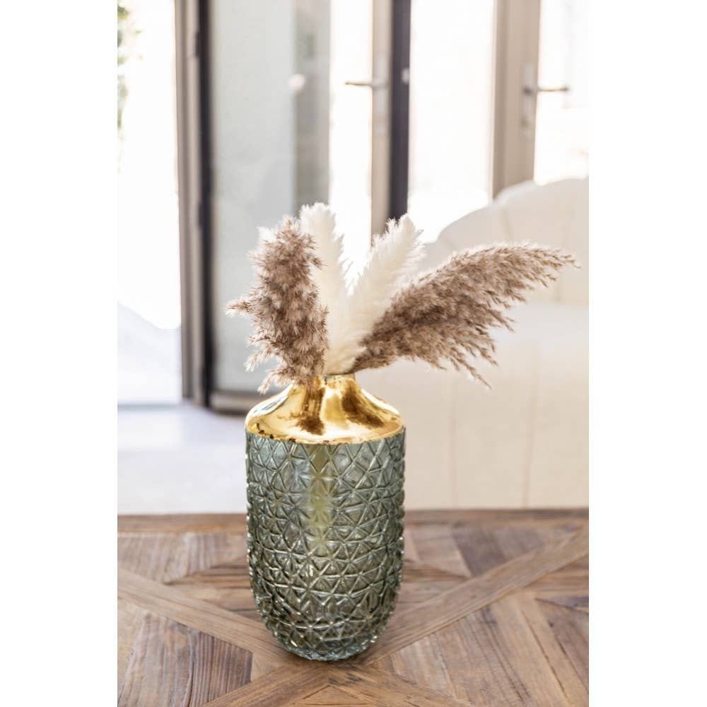 AULICA – Großhandel Vasen – Grüne Vase mit goldenem Rand, 16 x 29 cm1