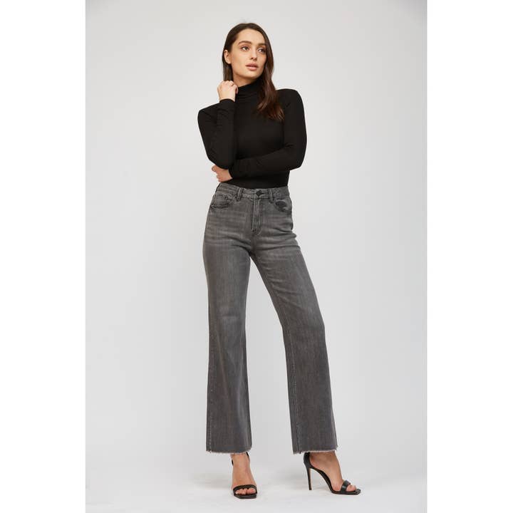 DARK GREY SUPER HIGH WIDE LEG - SUPER SOFT for wholesale on Faire