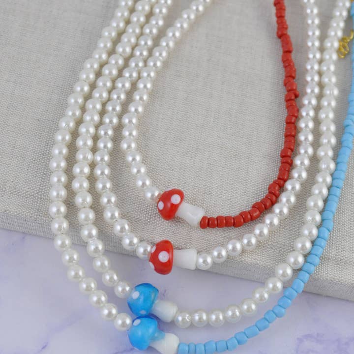 TheMellys - Wholesale Beaded/pearl necklace - Beaded Lampwork Mushroom Necklace5