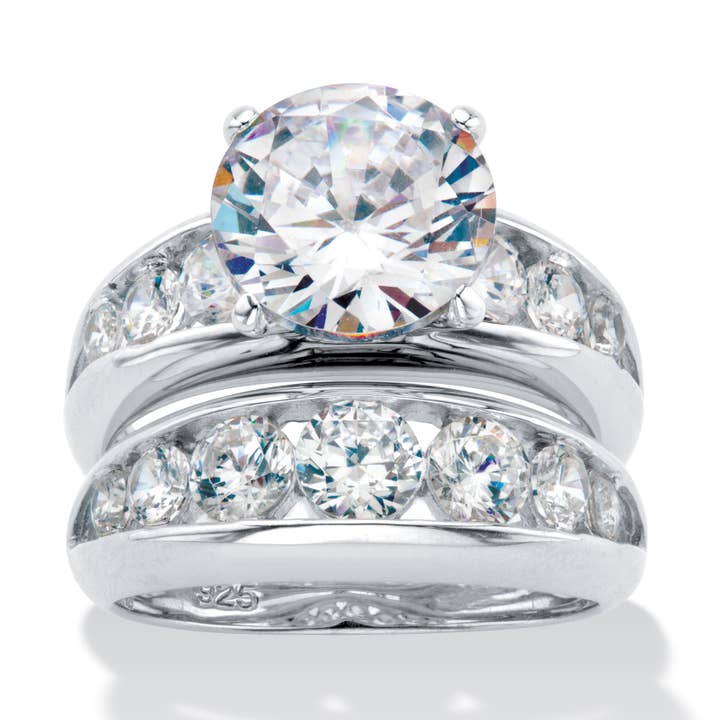 2 Piece 6.09 TCW Cubic Zirconia Bridal Ring Set in Silver for wholesale by PalmBeach Jewelry