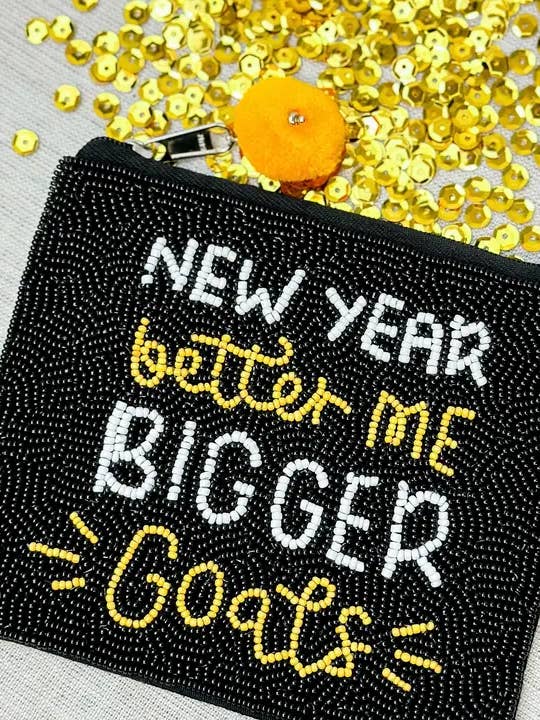 Pochette con zip «New Year Better Me Bigger Goals» per la vendita all'ingrosso da parte di Prep Obsessed Wholesale