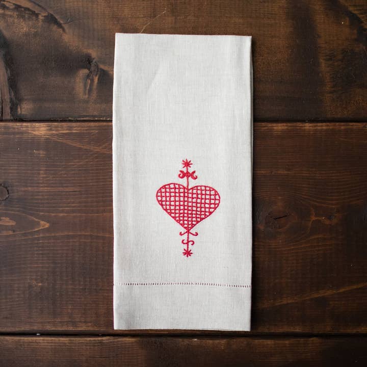 Veve Erzulie Linen Tea Towel, 13x26 in for wholesale by Maison d' Haiti