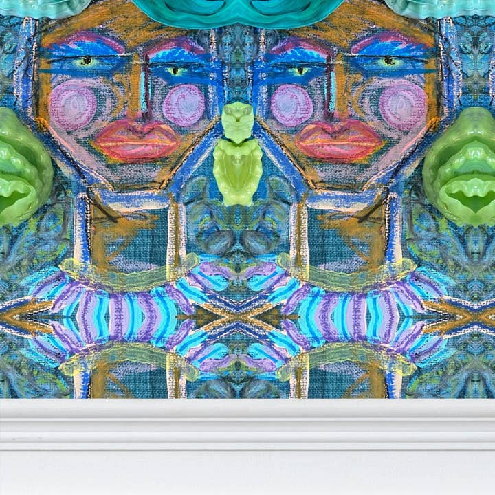 Papier peint en miroir Green Eyes Flower Lady - Grande échelle pour la vente par B.Maraffi Art and Home