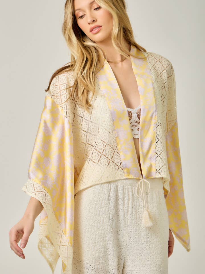 71018 Mixed Lace Floral Print Kimono for wholesale by Mystree