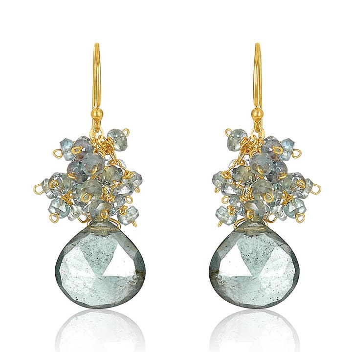Moss Aquamarine Cluster Earrings for wholesale by Mabel Chong